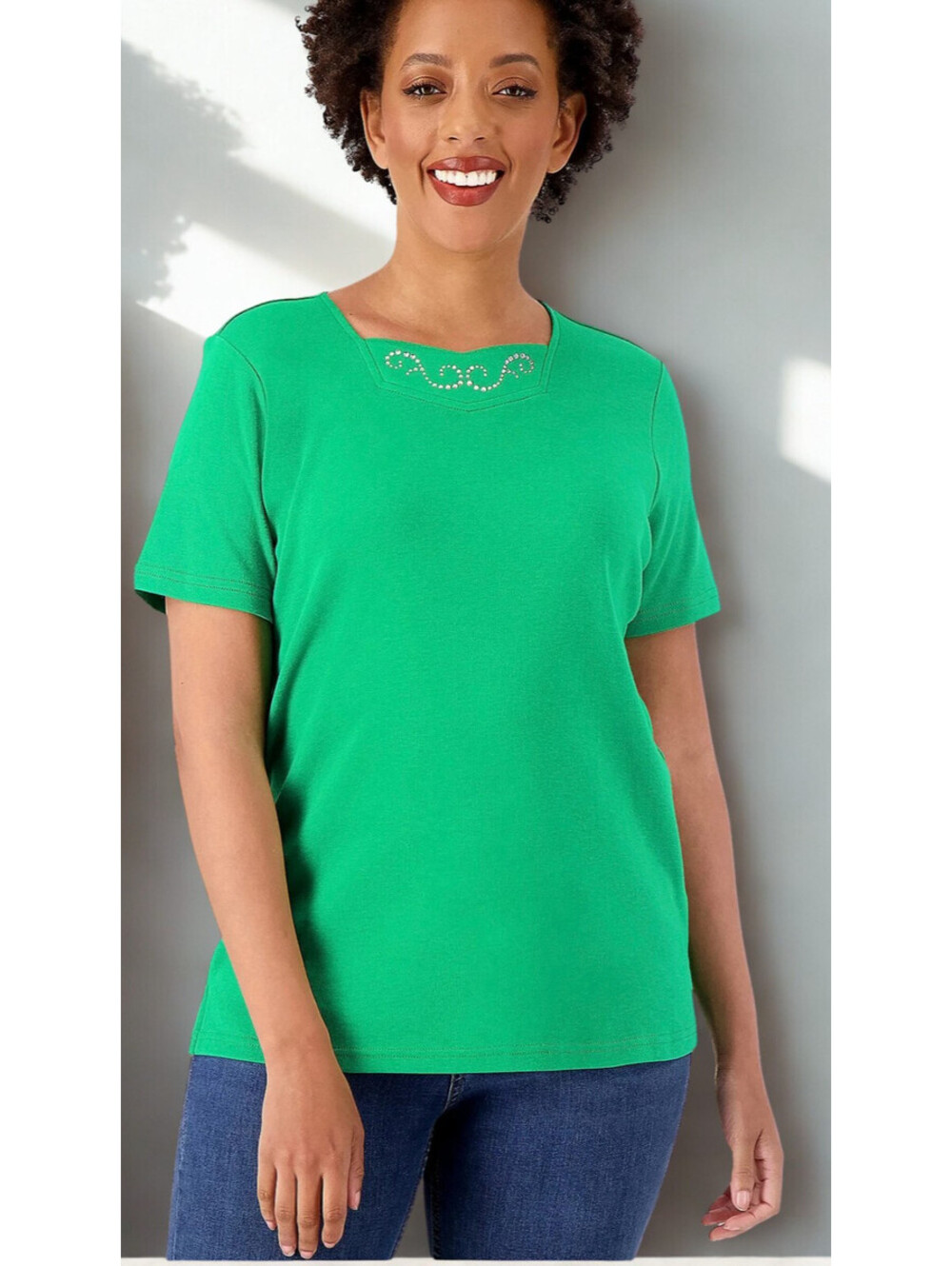 Quacker Factory Sparkle & Shine Inset Short Sleeve Top Size XS